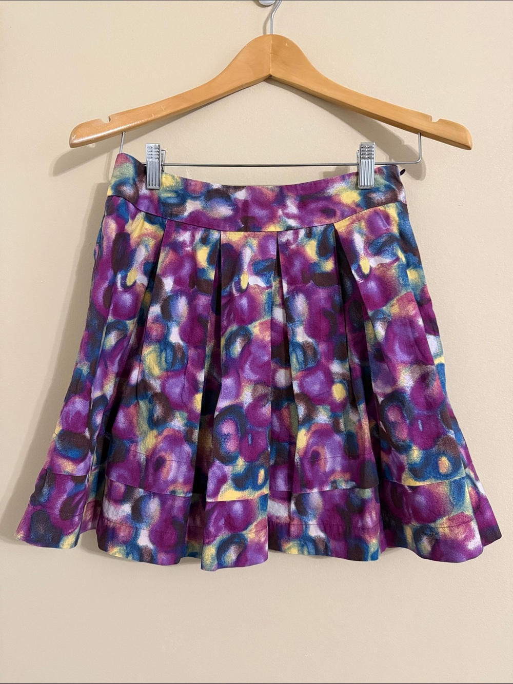 hinge Purple Floral 100% Cotton Lined Skirt Size Small